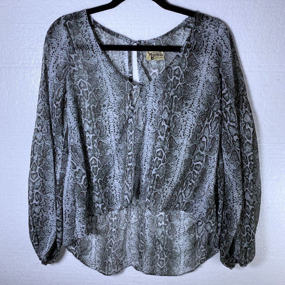 Show Me Your MuMu Womens Sz Medium Snakeskin Top V-Neck Semi Sheer Keyhole Back